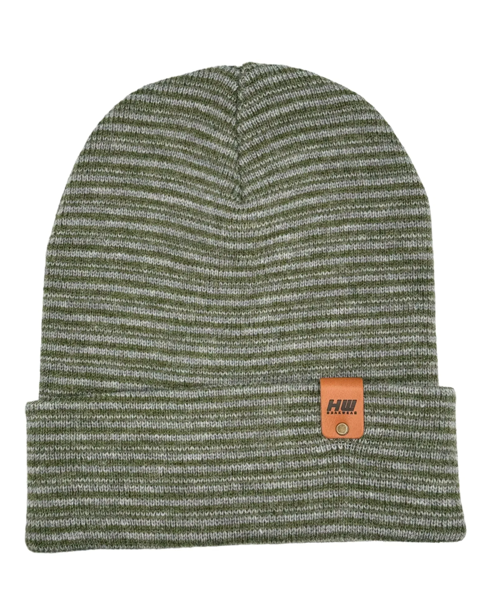 HAAKWEAR Traditional Contrast Cuffed Beanie / Hat - Gray / Green, Made in USA