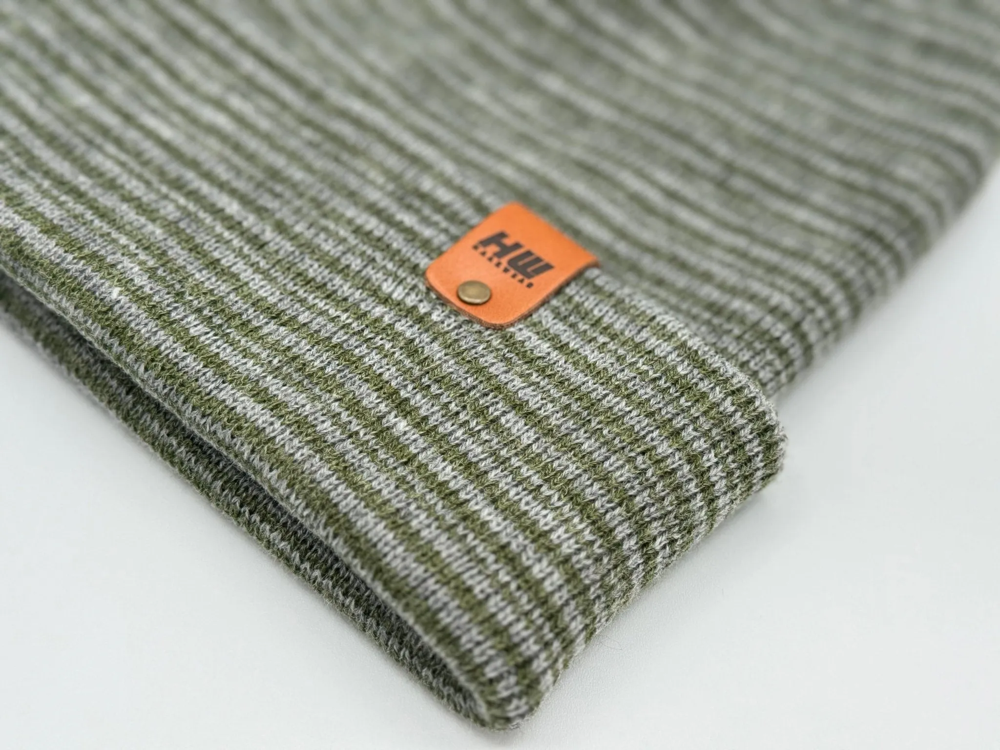 HAAKWEAR Traditional Contrast Cuffed Beanie / Hat - Gray / Green, Made in USA