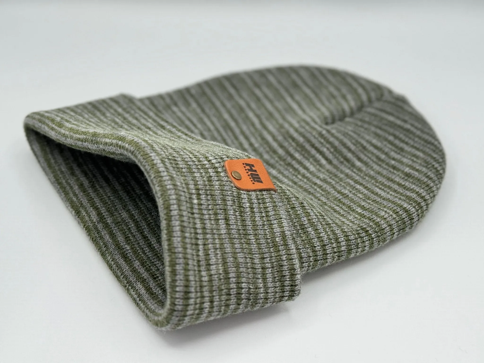 HAAKWEAR Traditional Contrast Cuffed Beanie / Hat - Gray / Green, Made in USA