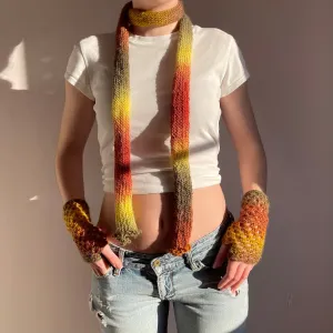 Handmade knitted ombré skinny scarf in earth tones