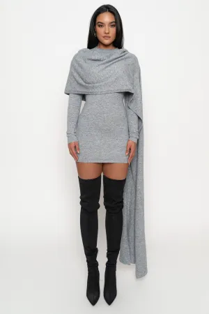 Heather Grey Scarf Draped Mini Dress