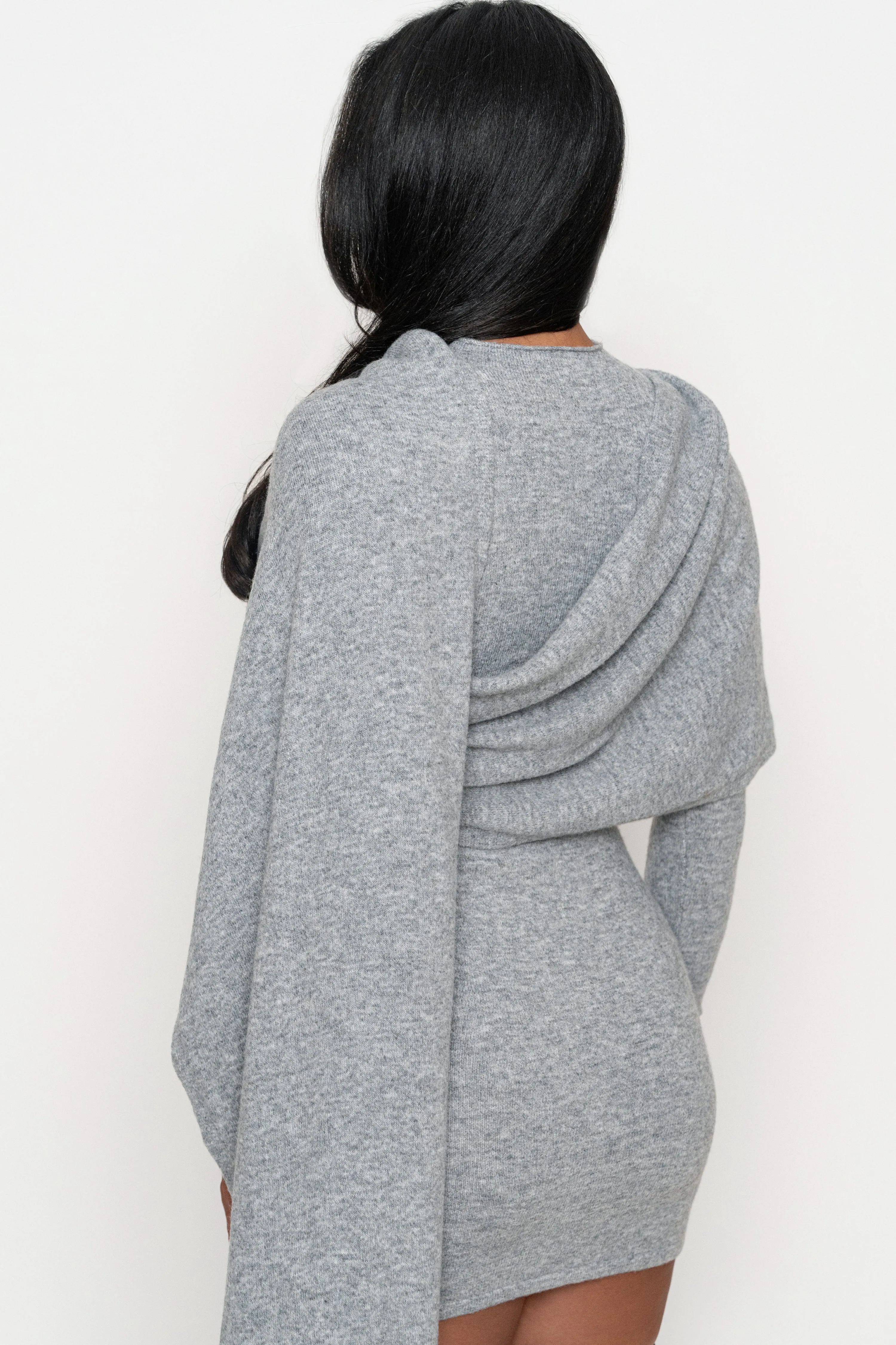 Heather Grey Scarf Draped Mini Dress