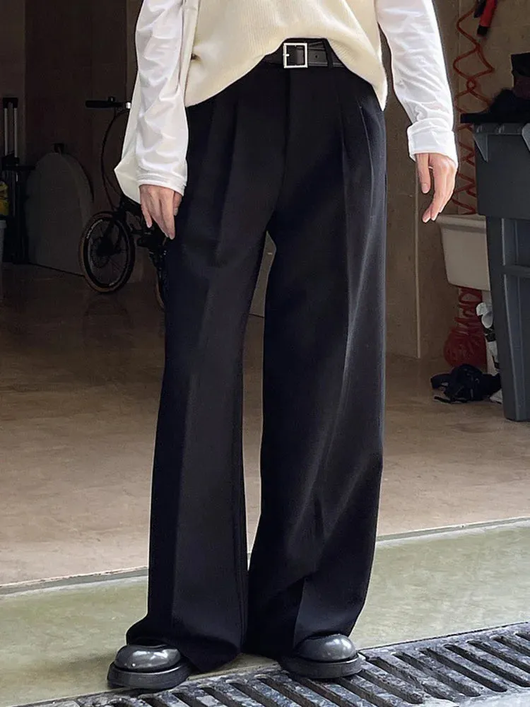 HEYFANCYSTYLE High Waist Black Pleated Wide Leg Trousers