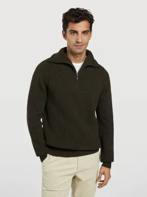 High collar half-zip sweater with fancy rib knitting