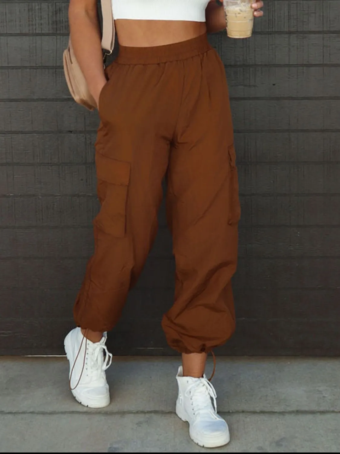 High Waist Drawstring Pants with Pockets