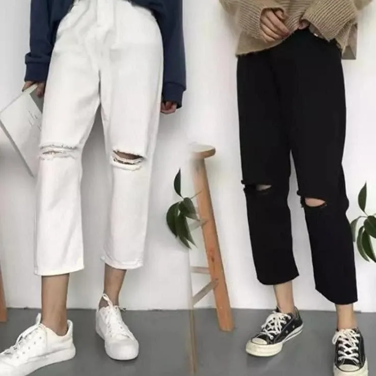 High Waist Pants with   without Ripped Accents