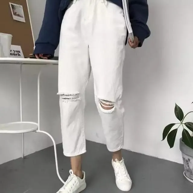 High Waist Pants with   without Ripped Accents