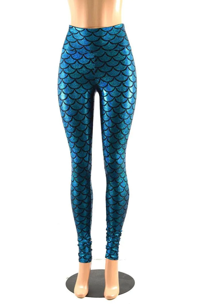 High Waist Turquoise Mermaid Leggings