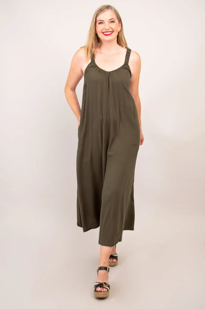 Joanna Jumpsuit, Khaki, Linen Bamboo