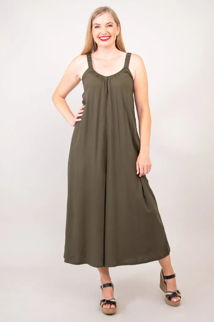 Joanna Jumpsuit, Khaki, Linen Bamboo