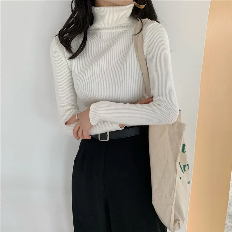 Joskaa Woman Thicken Sweaters Fall Winter 2024 New Knitted Turtleneck Long Sleeve Ribbed Pullovers Basic Slim Quality Jumpers