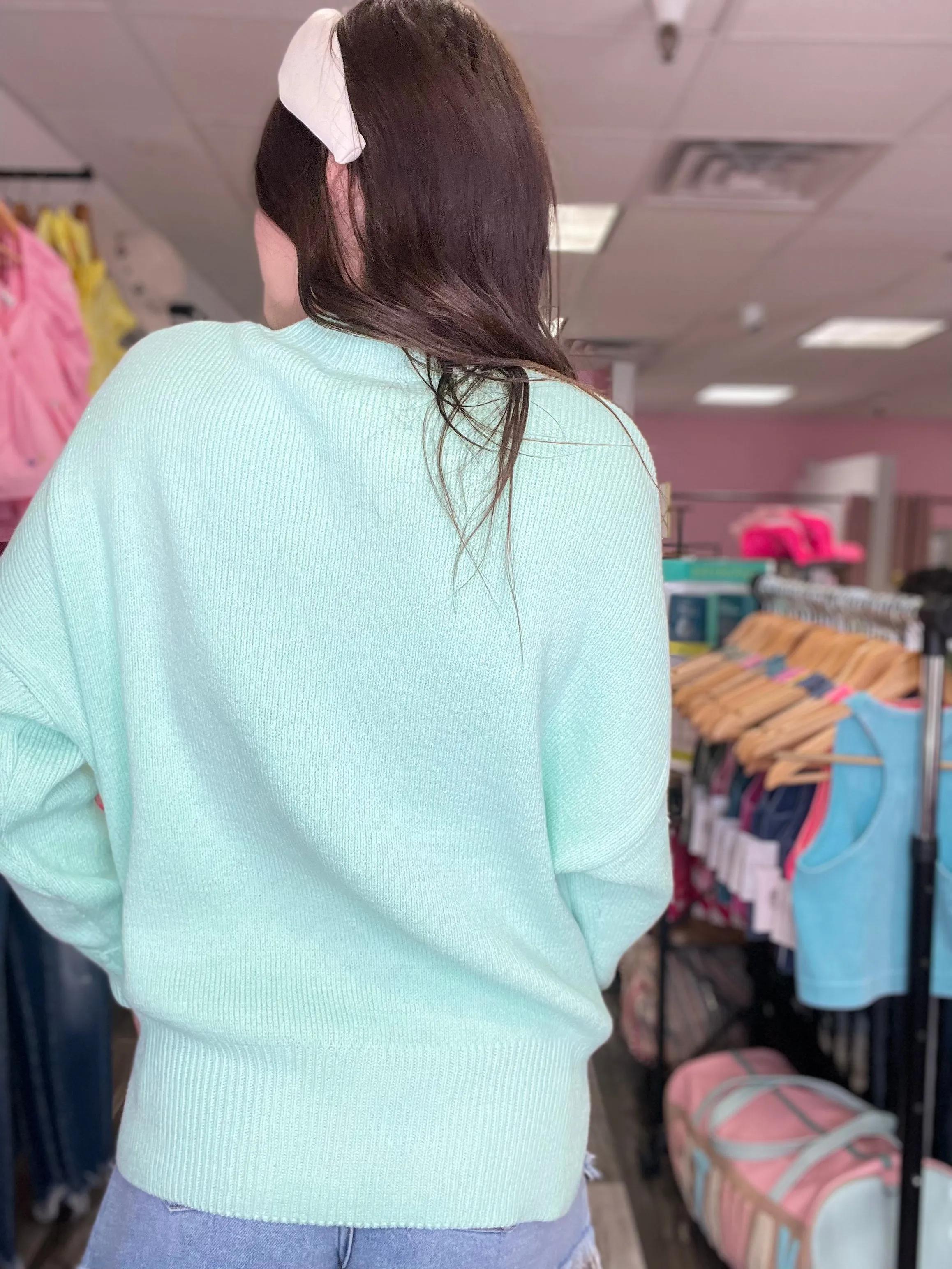 Just A Dream Mock Neck Mint Sweater