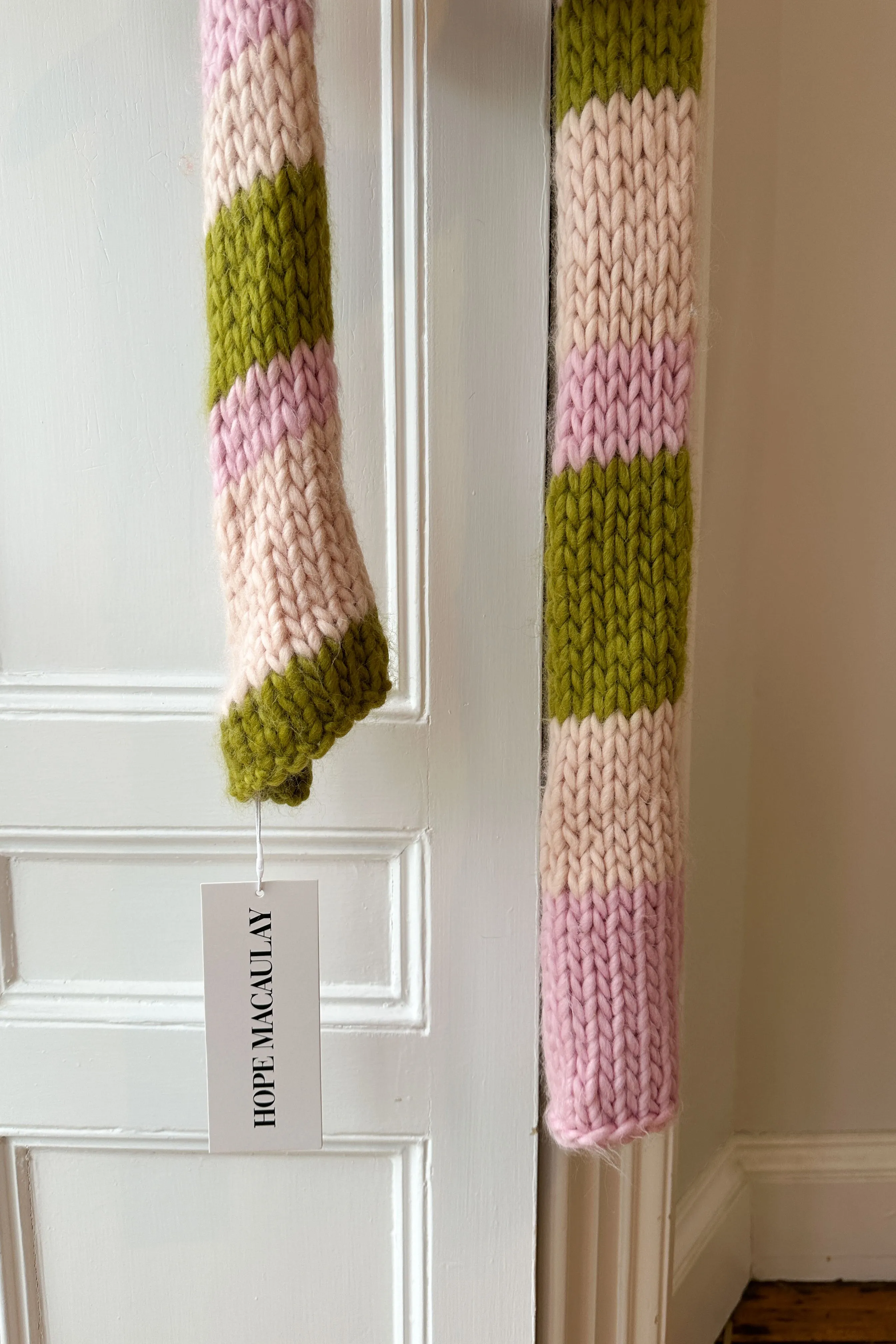 Khaki and Pink Chunky Knit Scarf (Sample)