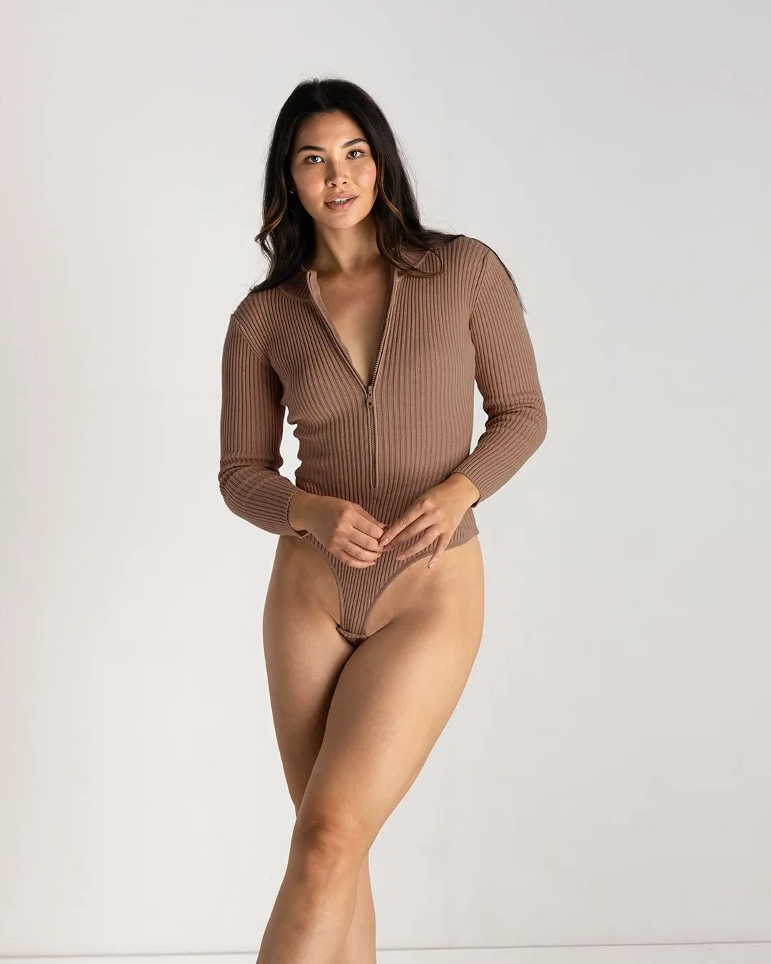 Knit Zip-Up Bodysuit | XS-3X