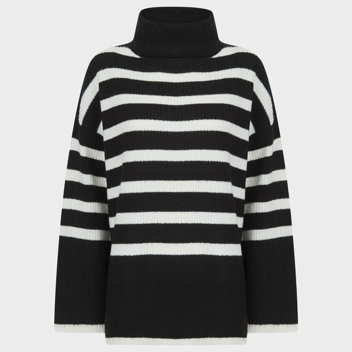 Ladies Black Stripe Roll Neck Jumper