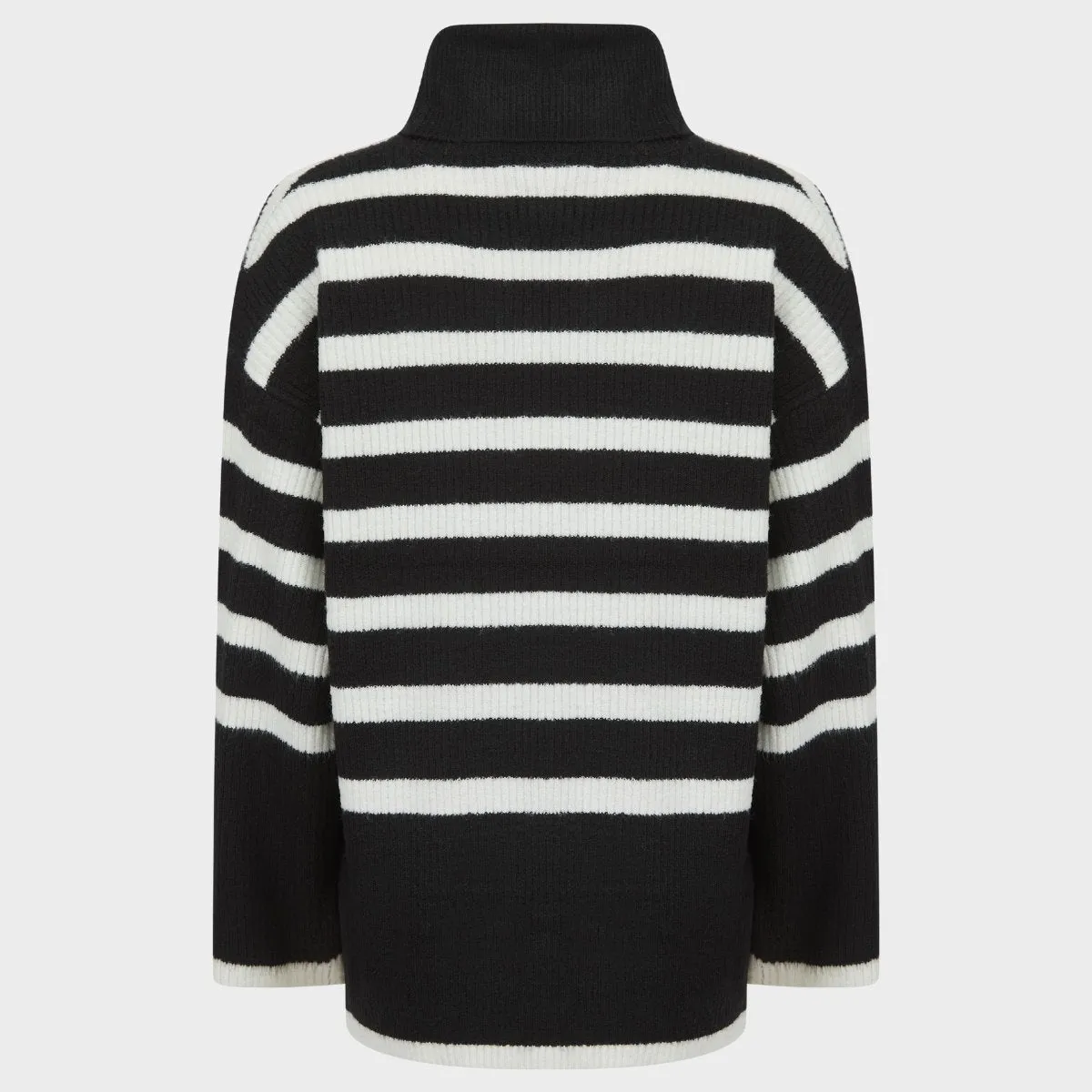 Ladies Black Stripe Roll Neck Jumper