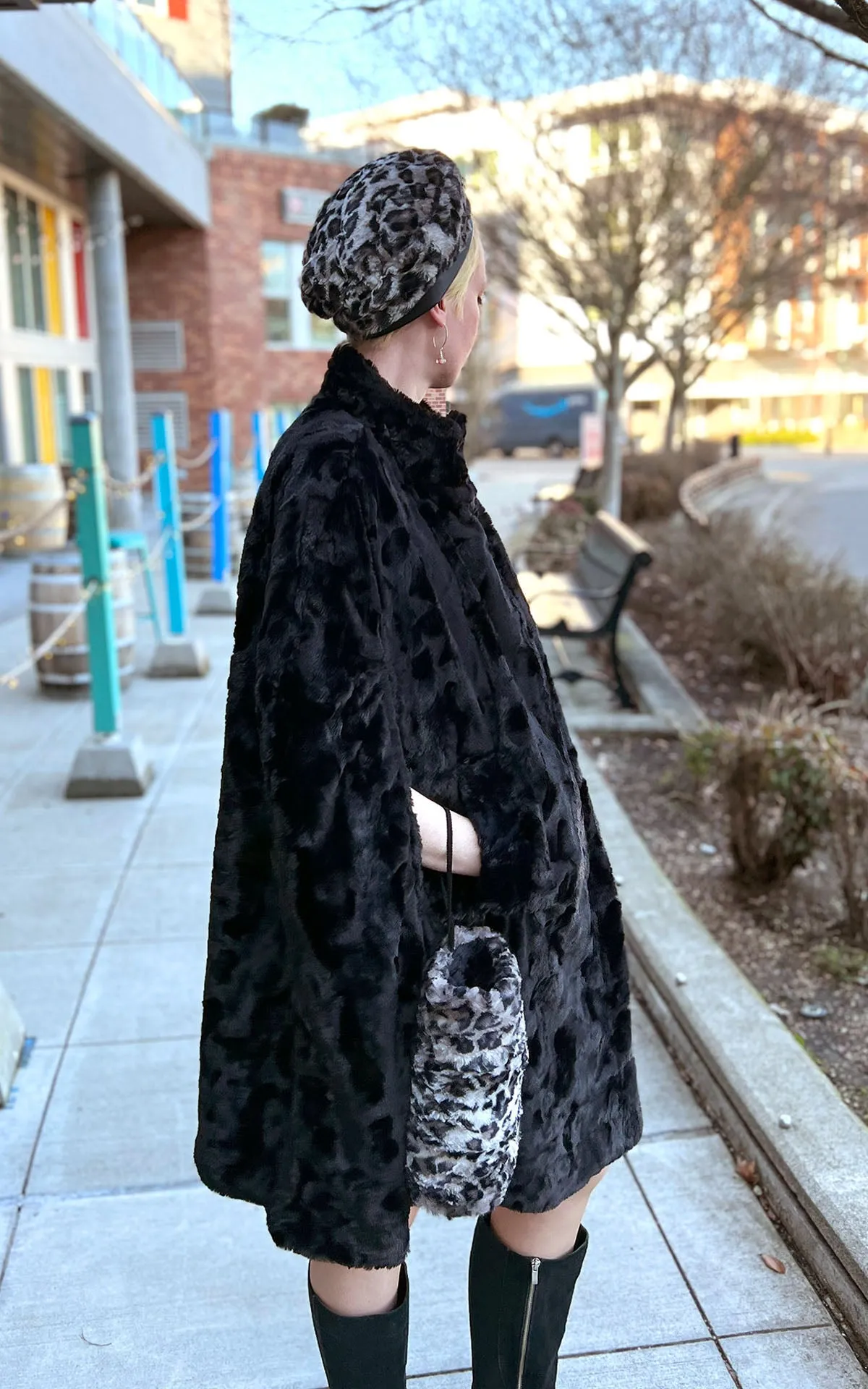 Long Cape - Minky Faux Fur in Black (One Left!)