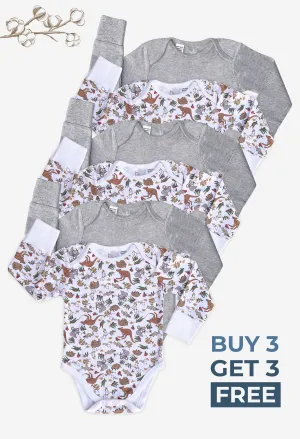 Long Sleeve Baby Bodysuit - 100% Organic Cotton - 6 Pack