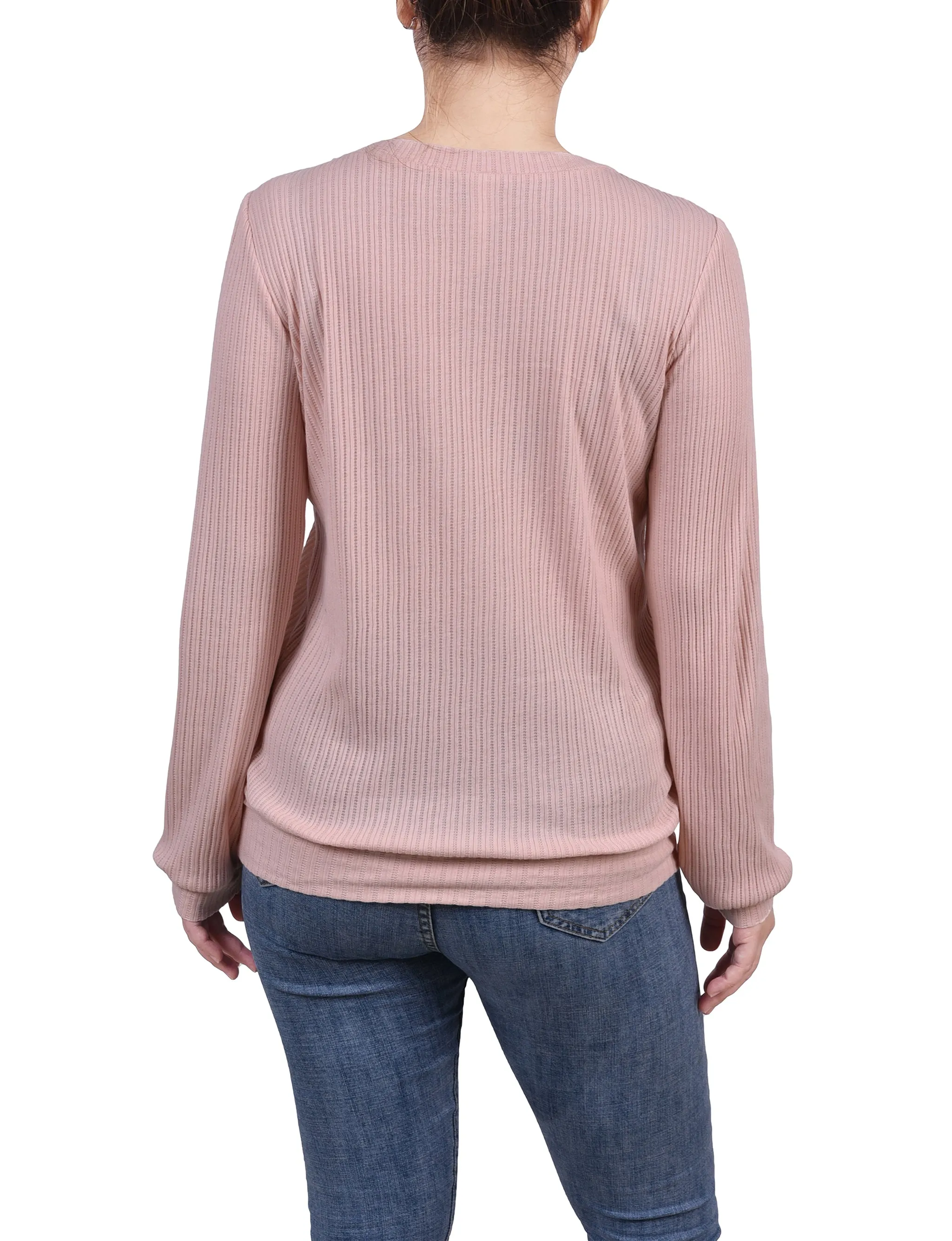 Long Sleeve Ribbed Pearl Trimmed Top