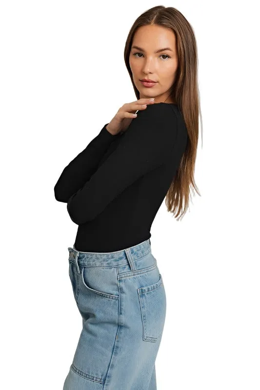 Long Sleeve Round Neck Ribbed Bodysuit