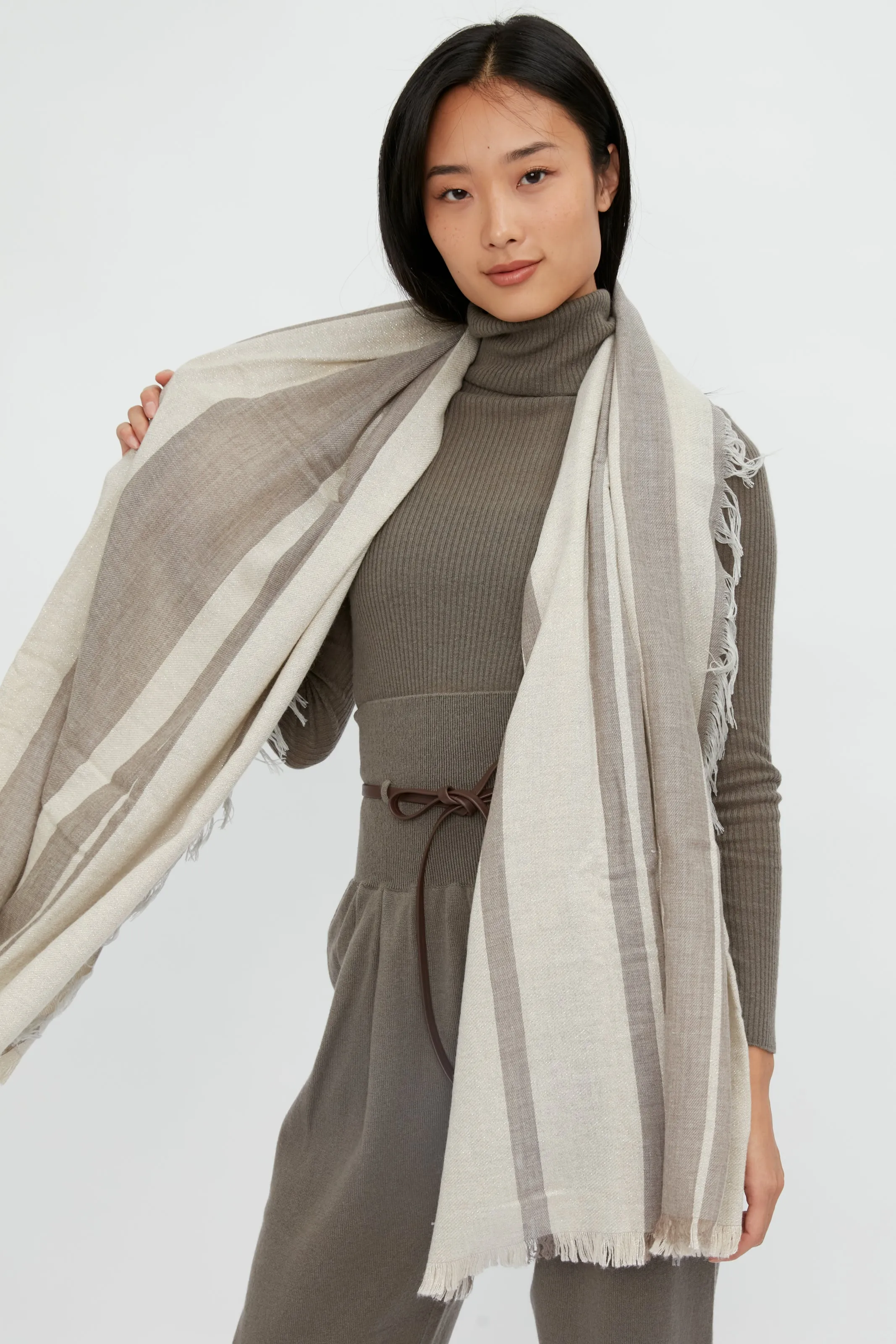 Lurex Stripe Scarf in Mandorla