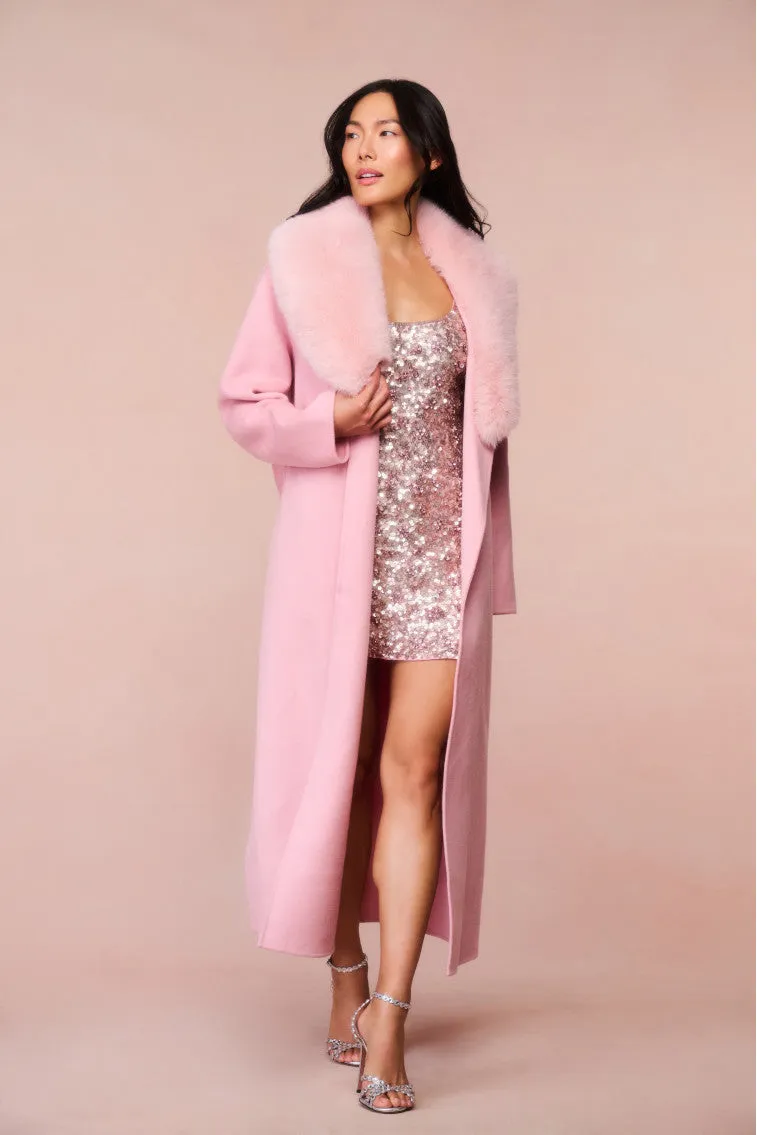 Mahika Wool-Cashmere Faux Fur Collar Coat