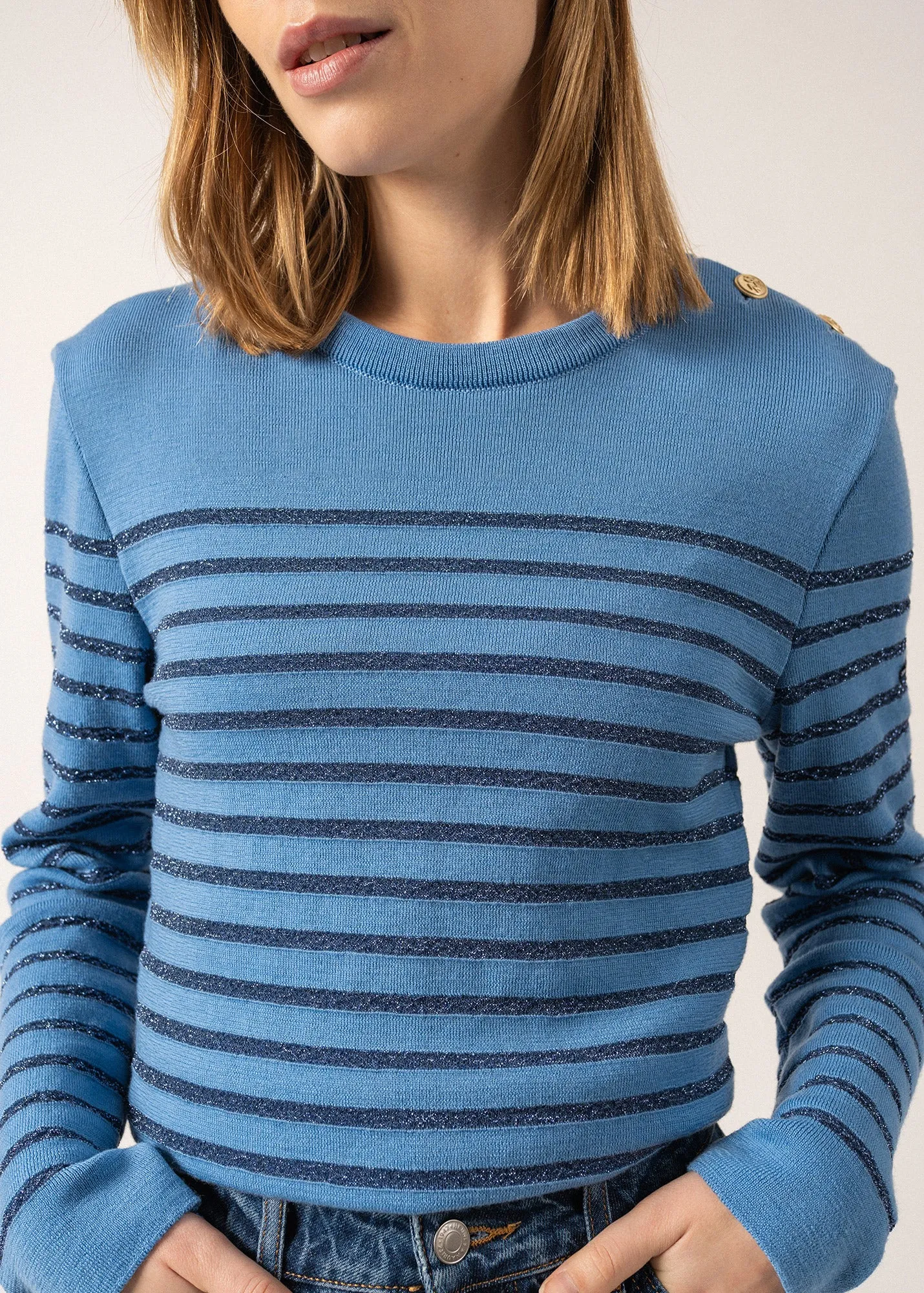 Marée II Lurex sailor jumper - with lurex striped, in soft wool (OXYGENE/BLEU)