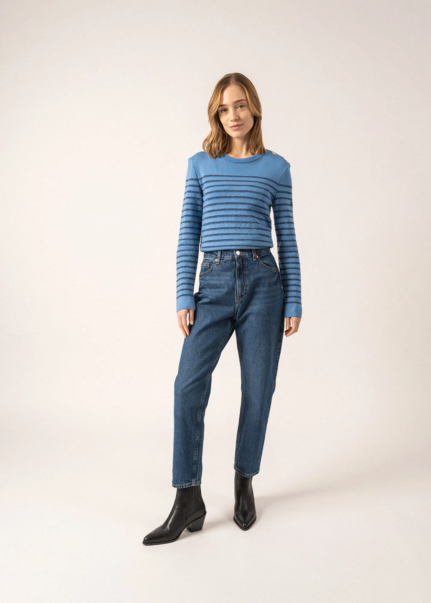 Marée II Lurex sailor jumper - with lurex striped, in soft wool (OXYGENE/BLEU)