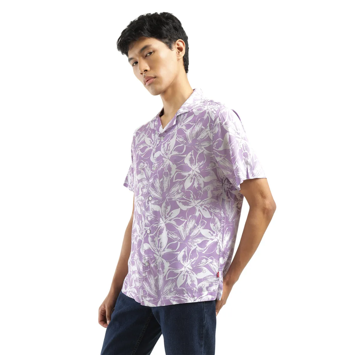 Men's Floral Print Camp Shirt