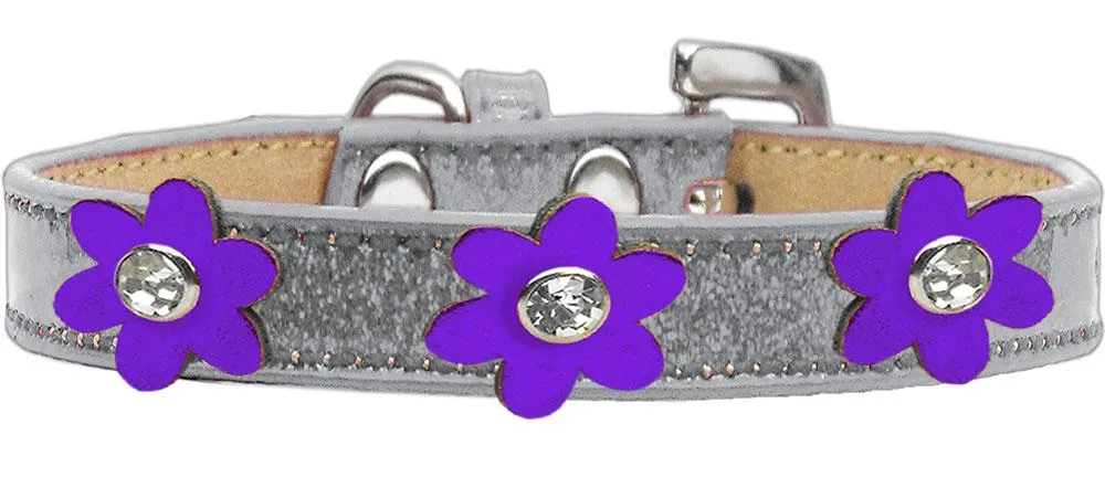 Metallic Flower Ice Cream Collar Silver With Metallic Purple Flowers Size 18