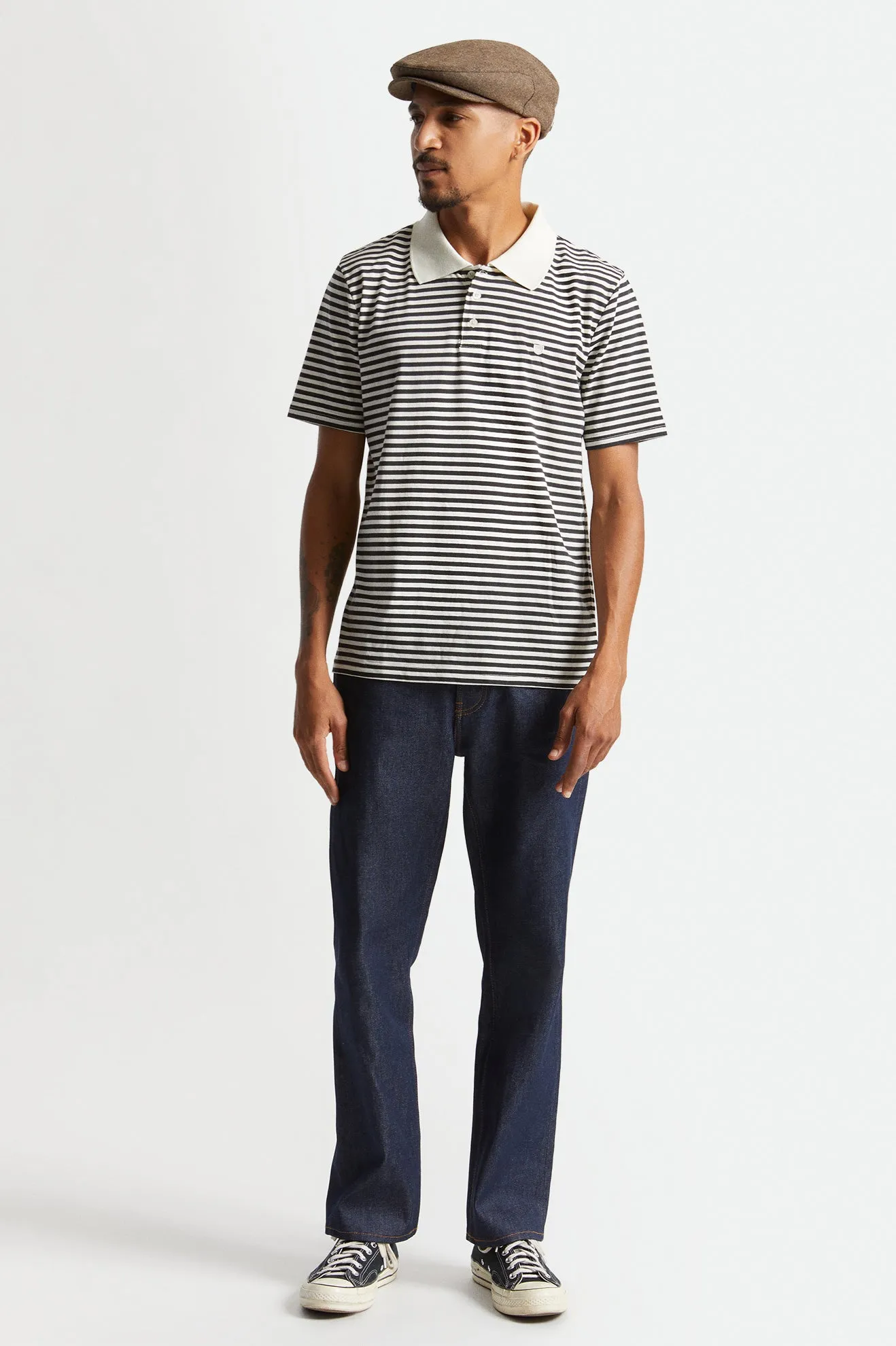 Micro Stripe S/S Polo Knit - Off White/Black