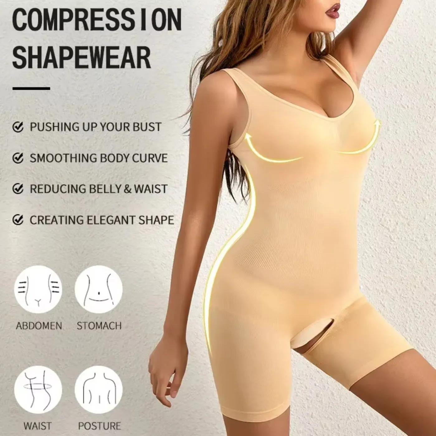 Mid Thigh Bodysuit Open Crotch Shapewear