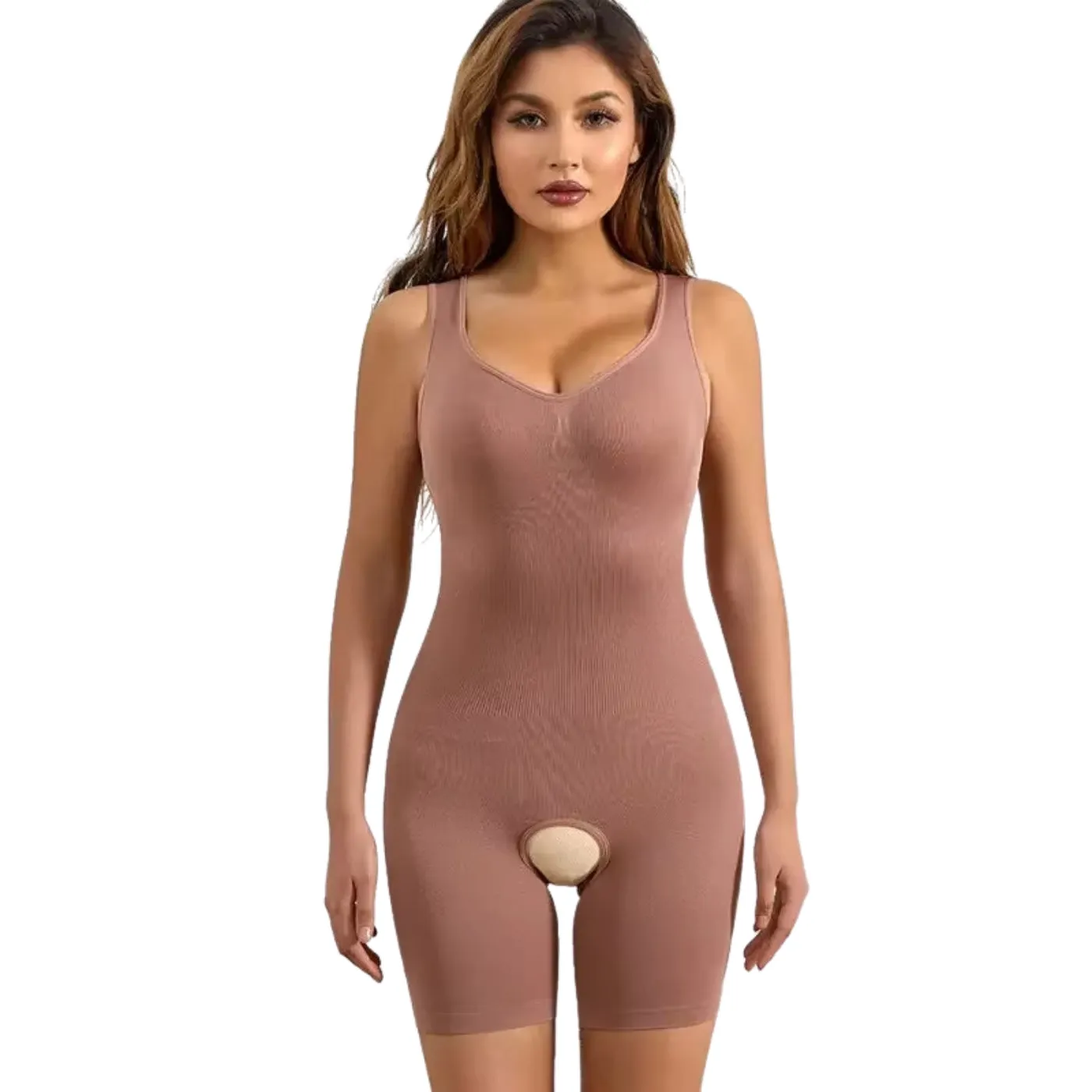 Mid Thigh Bodysuit Open Crotch Shapewear