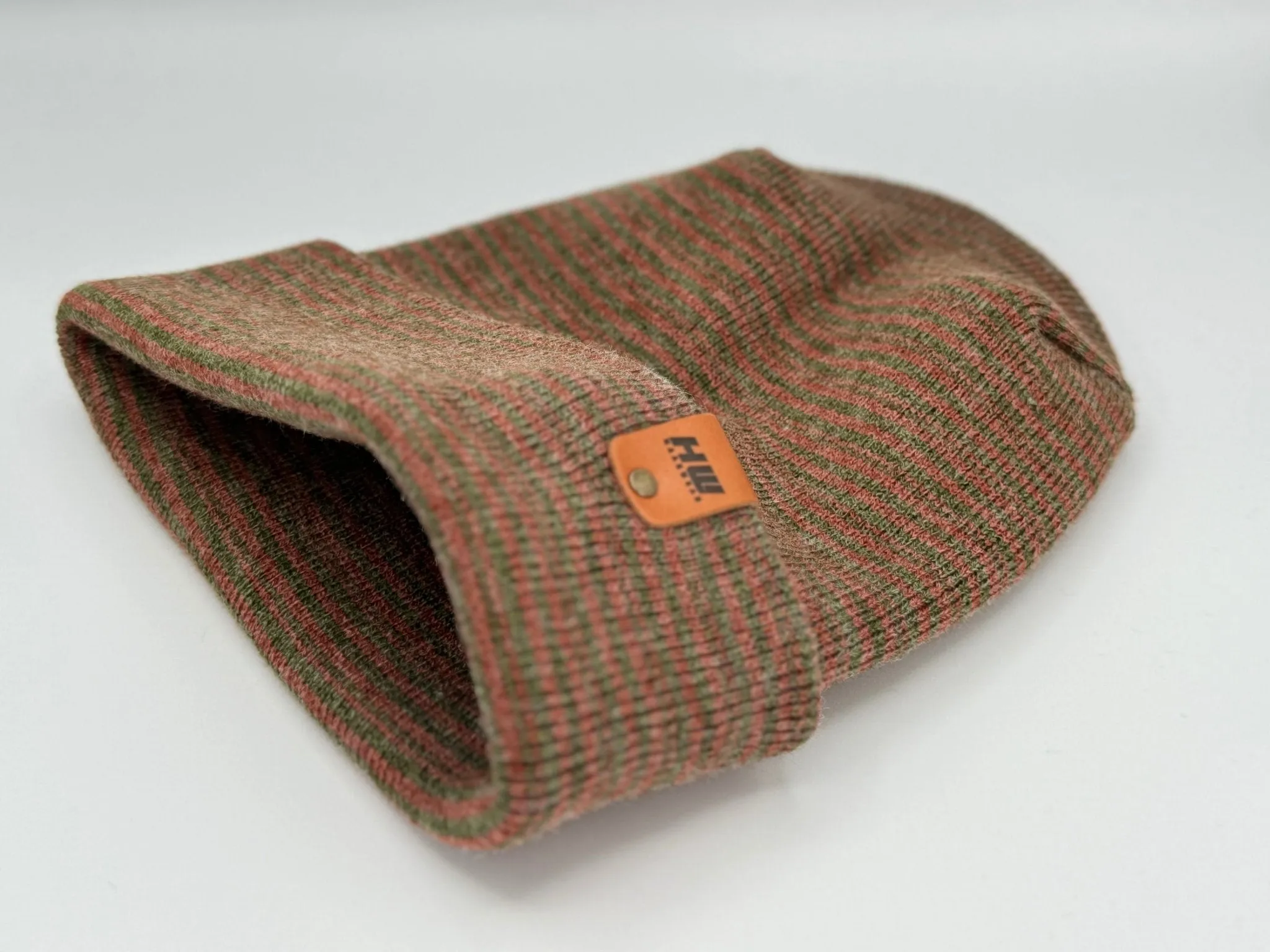 Modern Theta Stitch Contrast Cuffed Beanie (Patent Pending Design) Burgundy / Green, Made in USA