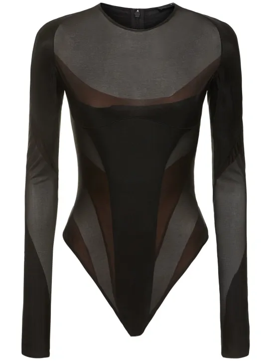 MUGLER   Nylon jersey long sleeve bodysuit 