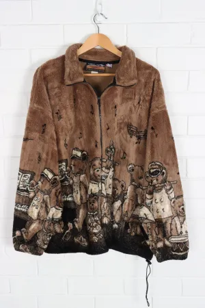 Music Teddy Bears All Over USA Made Brown Fleece Jacket (XL-XXL)