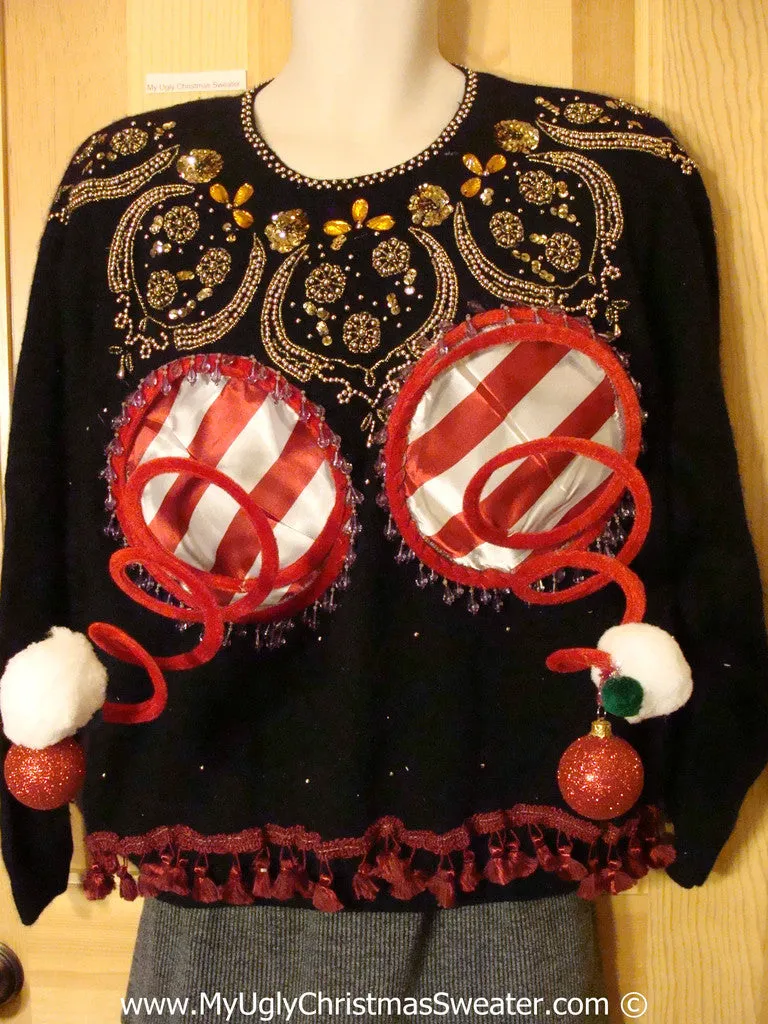 Naughty Tacky 3D Ugly Christmas Sweater Springy Funny Fringe (r18)