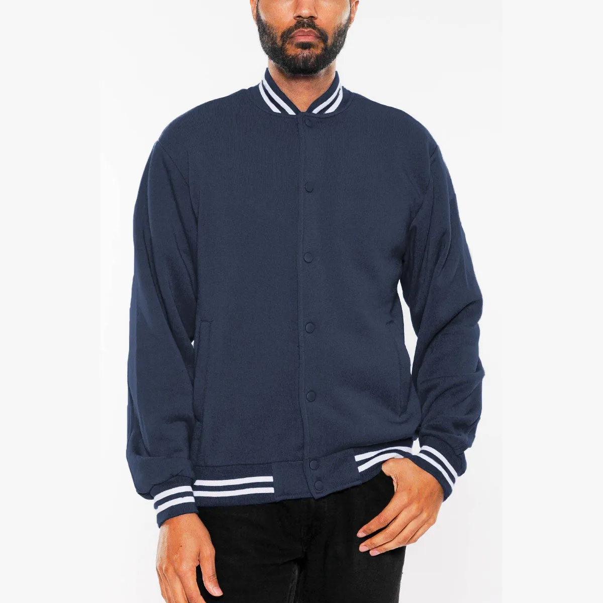 Navy Varsity Fleece Jacket