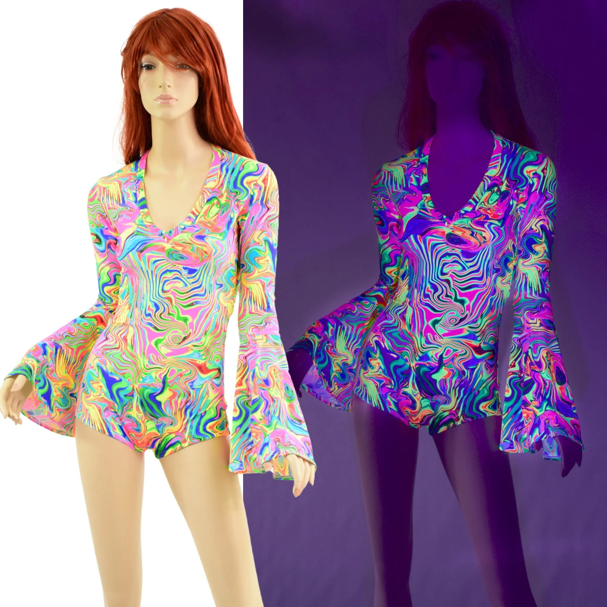 Neon Flux Trumpet Sleeve Romper