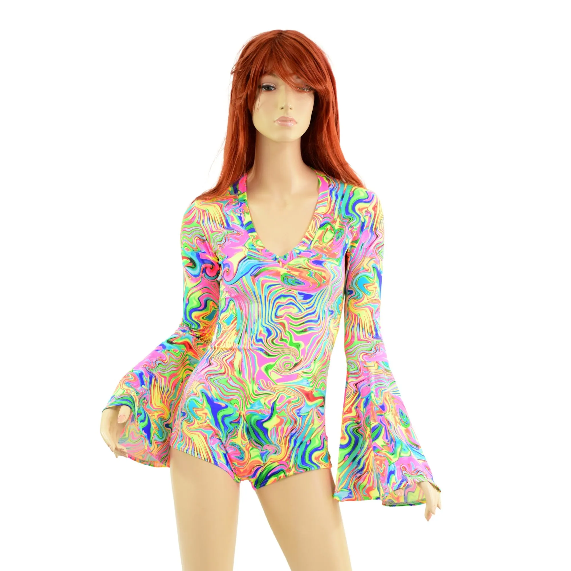 Neon Flux Trumpet Sleeve Romper