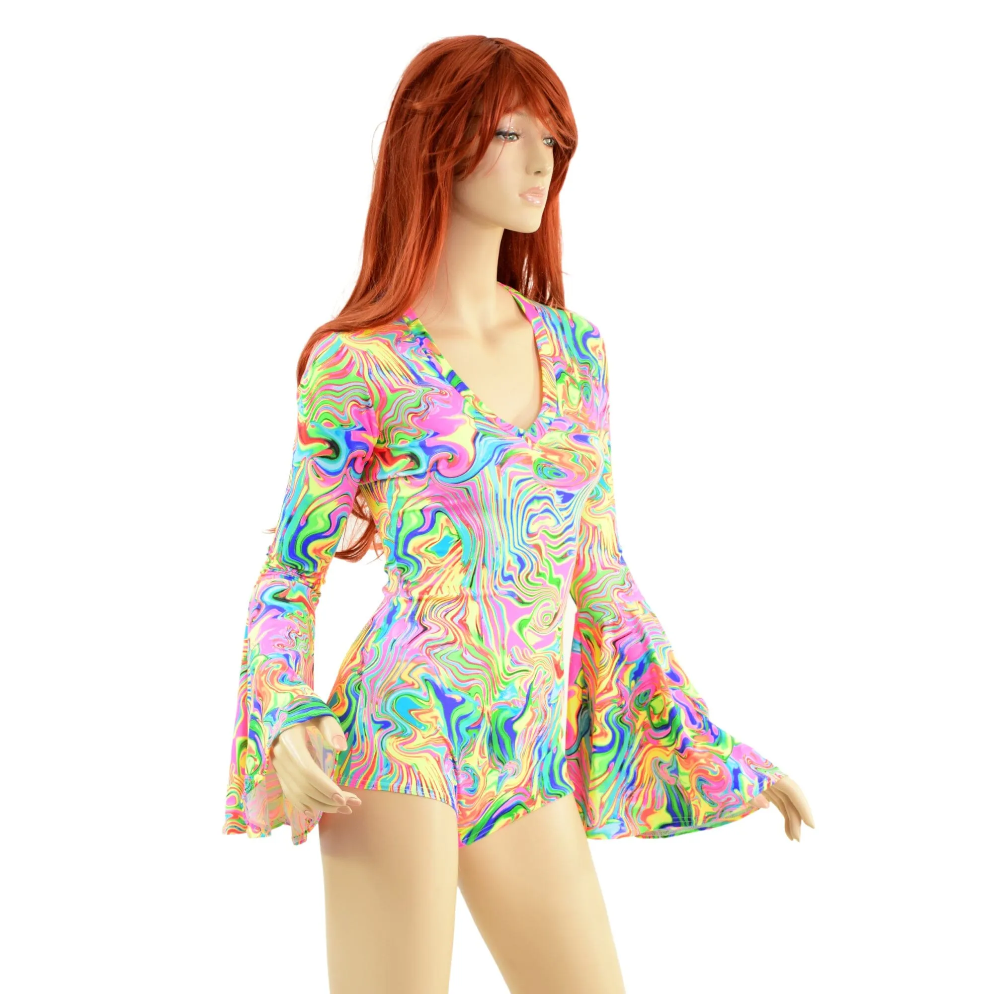 Neon Flux Trumpet Sleeve Romper