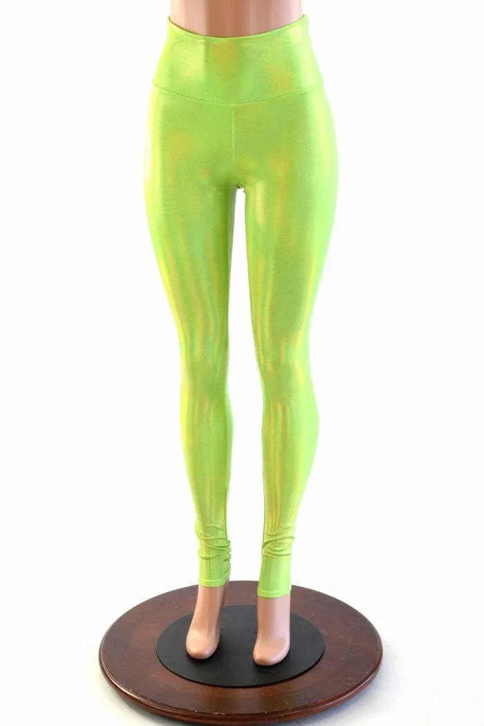 Neon Lime Holographic High Waist Leggings