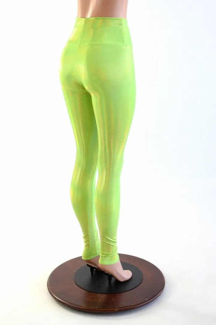 Neon Lime Holographic High Waist Leggings