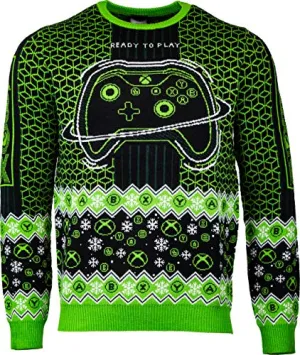 Numskull Unisex Official Xbox 'Ready to Play' Knitted Christmas Sweater for Men or Women - Ugly Novelty Jumper Gift