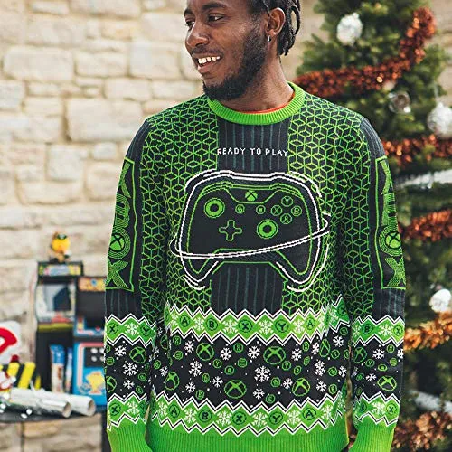 Numskull Unisex Official Xbox 'Ready to Play' Knitted Christmas Sweater for Men or Women - Ugly Novelty Jumper Gift