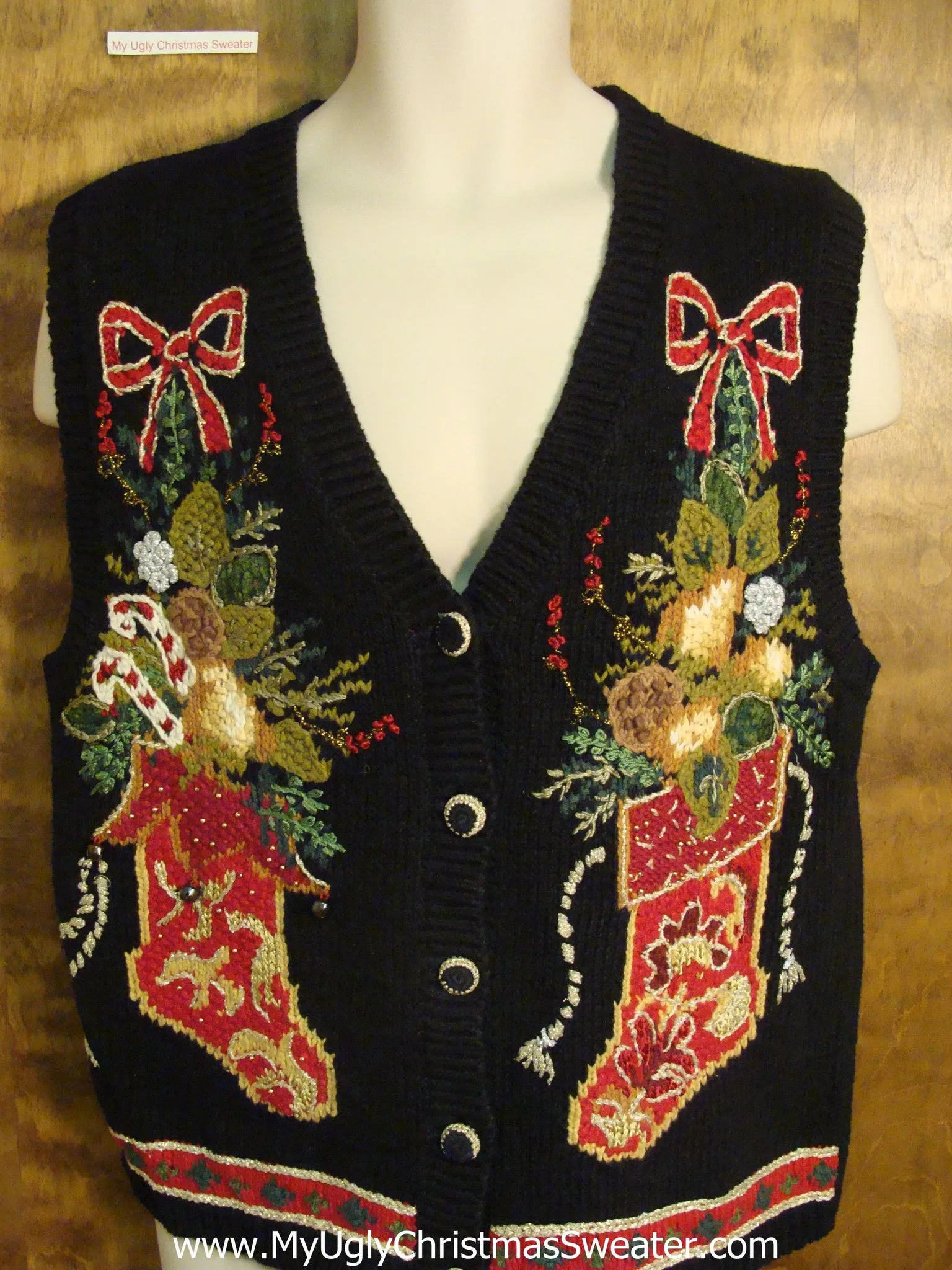 Ornate Stockings Awful Ugly Christmas Sweater Vest