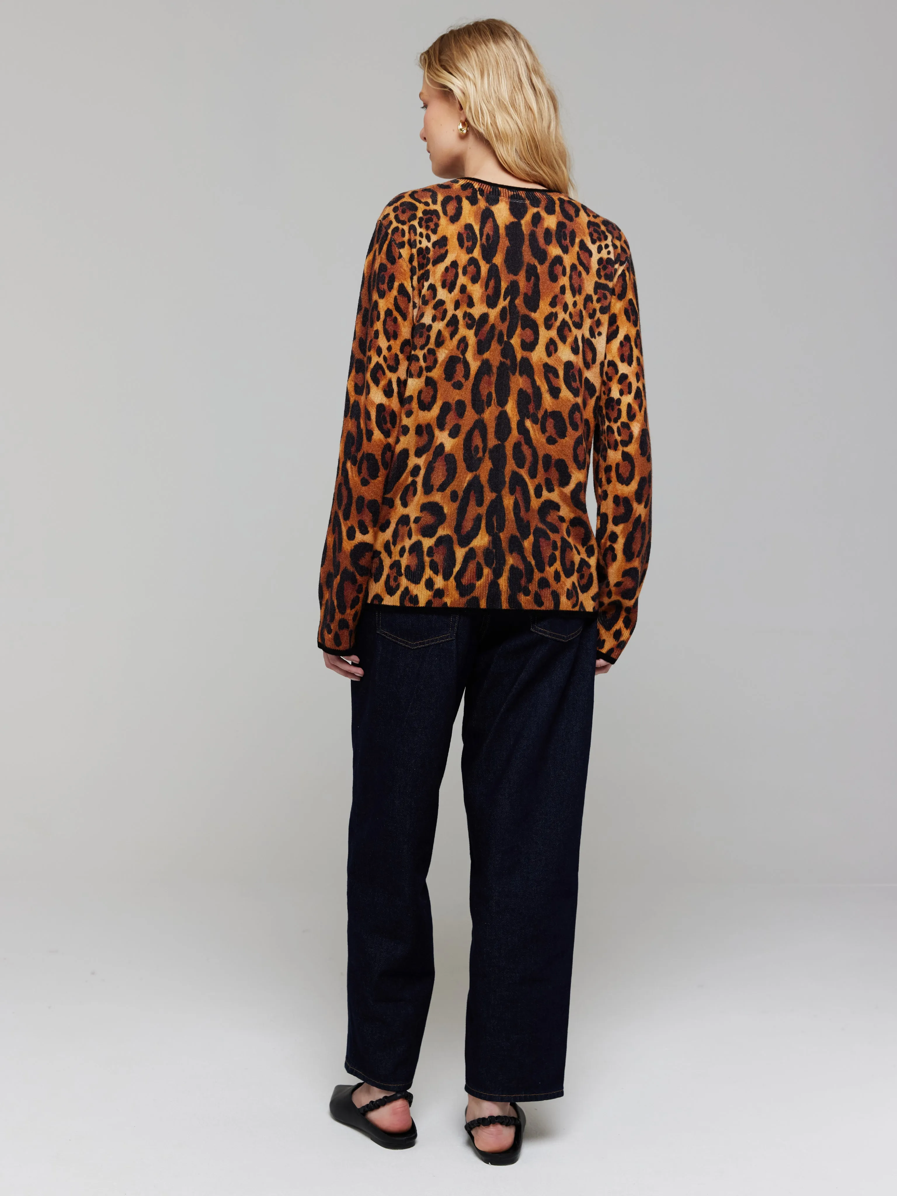 Patsy Leopard Cashmere Lightweight Crew