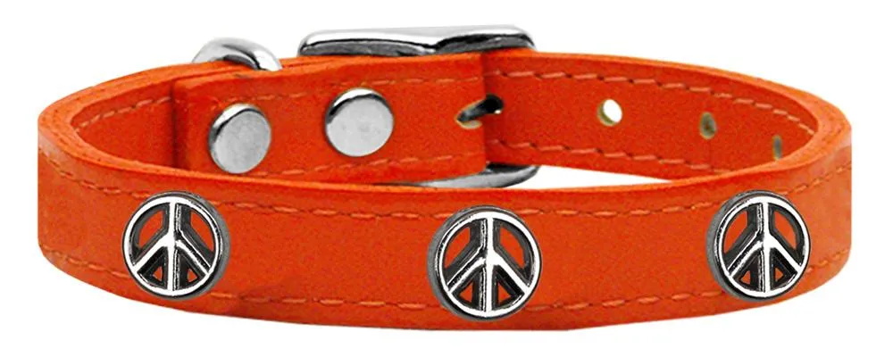 Peace Sign Widget Genuine Leather Dog Collar Orange 26