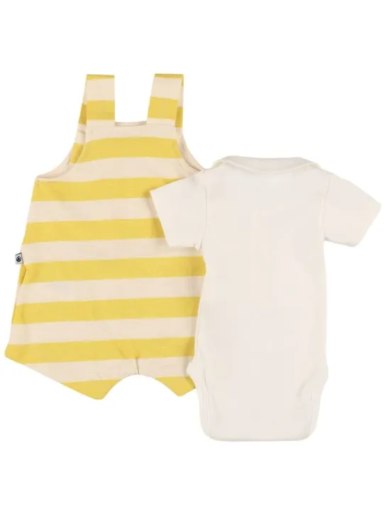 Petit Bateau   Striped cotton overalls &amp; bodysuit 