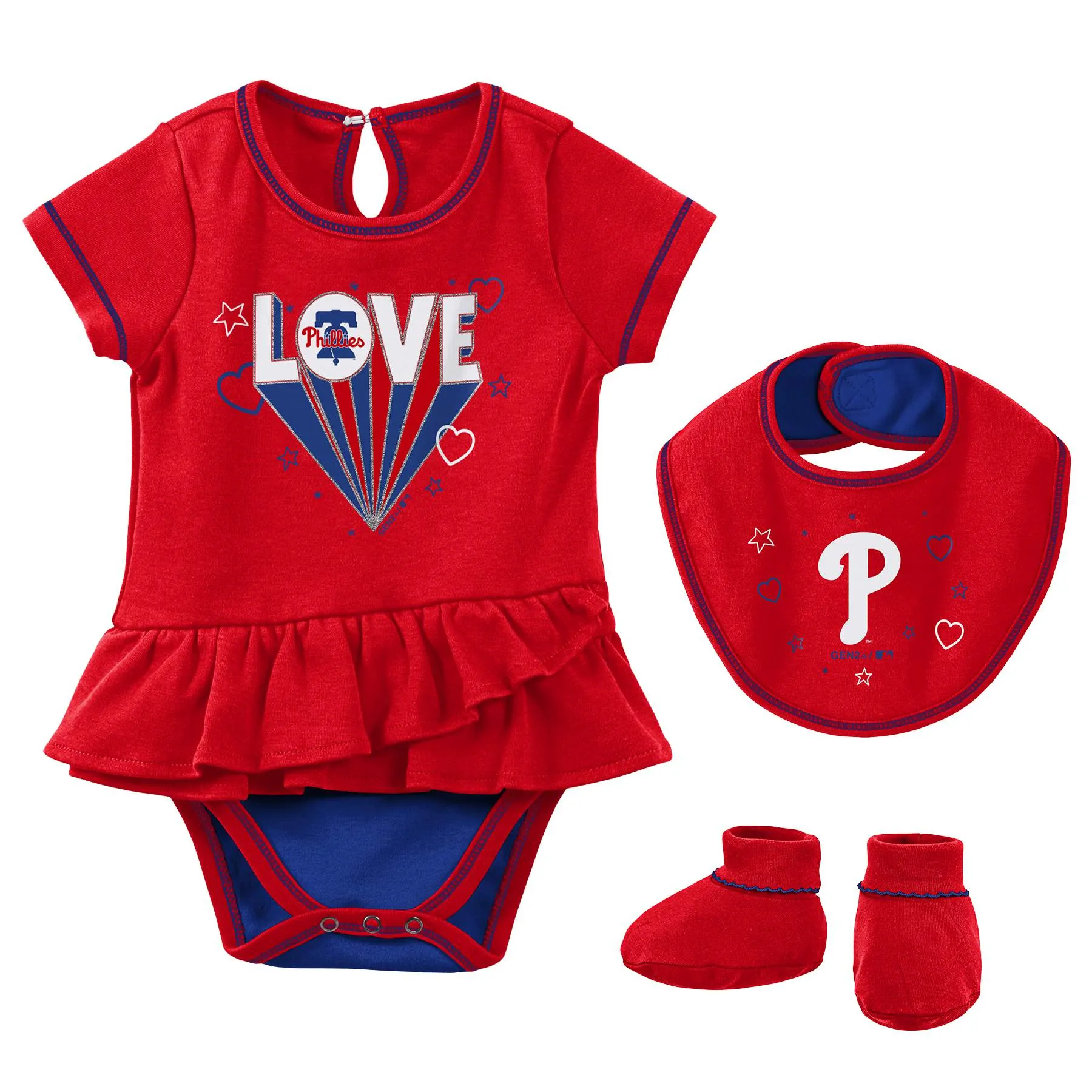 Phillies Girl Bodysuit, Bib and Bootie Set